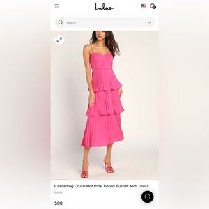 Lulus Hot Pink Tiered Midi Dress
